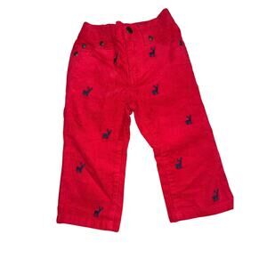 Janie and Jack red corduroy reindeer holiday Christmas pants  12 to 18 months
